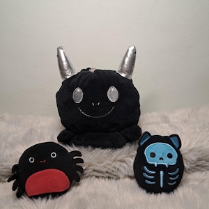 Halloween Squishmallows Plush Bundle - Reversible Flip-A-Mallow Devil Dragon, Scrapper Skeleton Cat, Bella the Spider - Spooky Cute Plushies