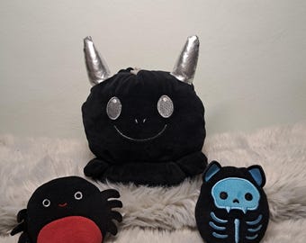 Halloween Squishmallows Plush Bundle - Reversible Flip-A-Mallow Devil Dragon, Scrapper Skeleton Cat, Bella the Spider - Spooky Cute Plushies