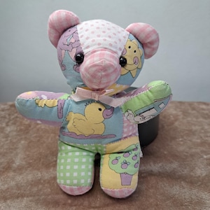 Vintage Baby Born Patchwork Teddy Bear by Zapf Creation – 6" Rare Collectible Soft Toy, Multi-color Pastel Nursery Decor