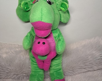 Authentic 2013 Barney & Friends Baby Bop Plush with Mini Barney | Vintage Style Green Dinosaur Stuffed Animal | Nostalgic Toy Collectible