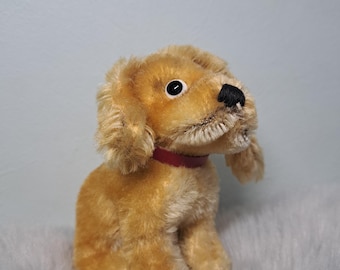 Vintage Steiff Revue Susi Dog 13cm with Yellow Ear Tag Art. 3312.03 Made in Germany 1950s 1960s, Rare Collectible Mohair Plush Toy
