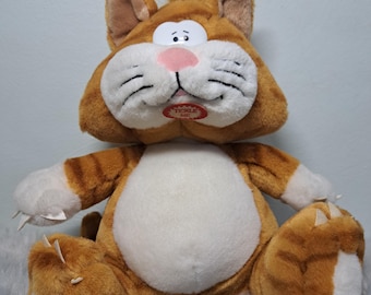 Peluche interactivo vintage de Peterkin England, gato atigrado naranja de 35 cm sentado, con sonido y vibración, artículo de colección.