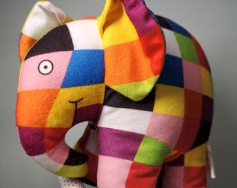 Vintage 2001 Elmer the Patchwork Elephant Plush Toy | Rare Y2K Collectible | David McKee Storybook Character Soft Toy | 8" Colorful Plush