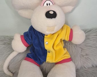 Peluche souris Diddl vintage 33 cm | Rare peluche Thomas Goletz des années 90 | Souris de collection Y2K en salopette bleue et jaune