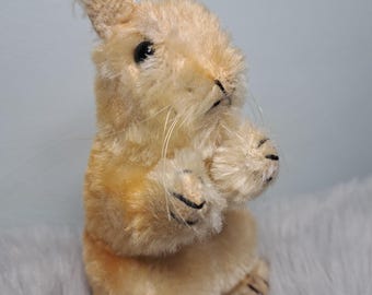Rare Vintage Steiff Manni Begging Bunny Rabbit 1960s Mohair Stuffed Animal with Ear Button Authentic Germany
