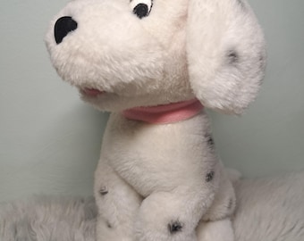 Rare Vintage Disney Parks Disneyland Paris 101 Dalmatians Penny Plush - Spotted Puppy Dog with Pink Collar & Black Ear Bow - Collectible 11"