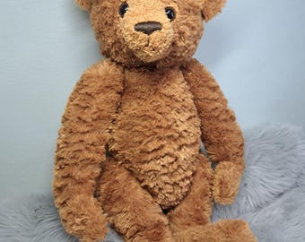 Steiff Elmar Teddybeer 38 cm 15", volledig beweegbare klassieke pluche teddybeer, verzamelbaar Duits speelgoed met oorknopje en geel label.