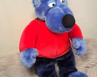 Vintage pluche Kapitein Blauwbeer uit 1997, 41 cm | Zeldzaam Käpt'n Blaubär Duits tekenfilmfiguur knuffel | Verzamelbaar retro zeemansbeer