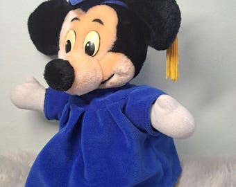 Vintage 1980s Mickey Mouse Graduation Plush 11" Cap & Gown | Made in Korea Disney Parks | Rare Collectible Academic Mickey 28cm