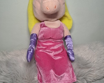 Disney Whitehouse 2012 Miss Piggy Plush Toy 17" (44 cm) in Pink Velvet Dress & Purple Gloves, Official The Muppets Collectible Stuffed Piggy
