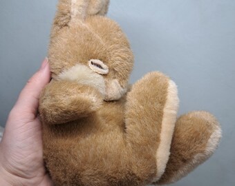 Peluche Lapin Dormeur Vintage Années 1980 - Gemini Toys Sofftees Lapin Marron - Peluche Lapin Dormeur 25 cm - Décoration Rétro pour Chambre d'Enfant