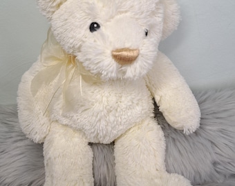 Ours en peluche vintage Gund Mattie 25 cm couleur crème, peluche ultra douce de collection, cadeau de décoration pastel pour chambre d'enfant
