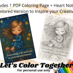 Protected by Love Coloring Page + Colored Version | Spiritual Affirmation Art | Printable Digital Download | Blythe Doll | PDF Download