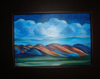 Clouds over Mountains. Original Painting Folk Art