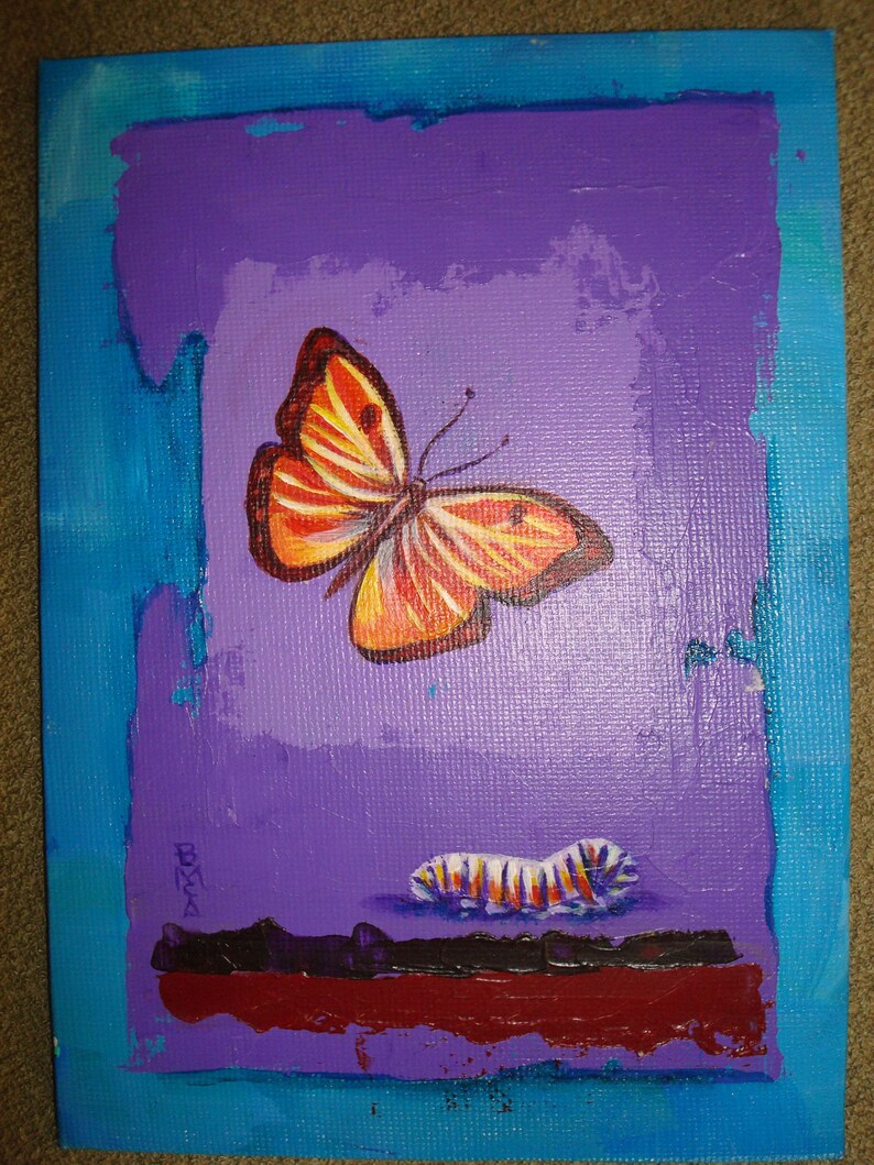 Butterfly W/ Cocoon in Nature Original Painting Folk Art Etsy