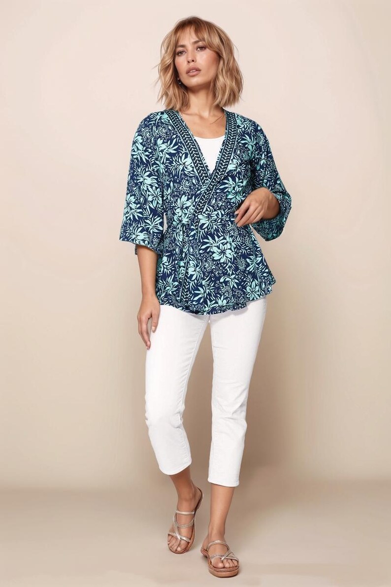 Floral Printed Short Kimono for Women – Short Belted Kimono Jacket ...