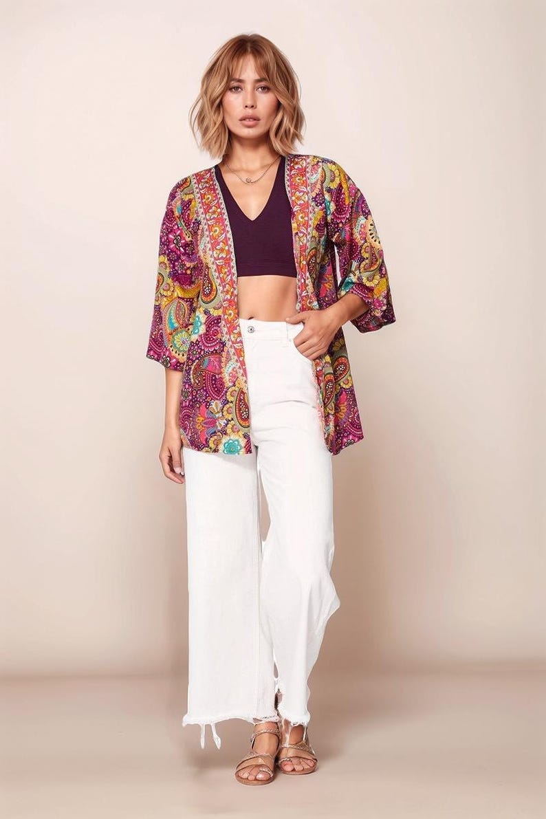 Floral Printed Short Kimono for Women – Short Belted Kimono Jacket ...