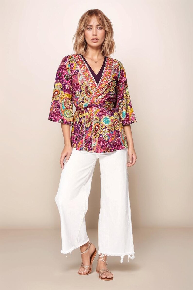 Floral Printed Short Kimono for Women – Short Belted Kimono Jacket ...