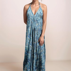 Boho Backless Maxi Dress for Women – Halter Neck Resortwear – Lightweight Flowy Summer Dress – Handmade Vacation Outfit – Dezylon