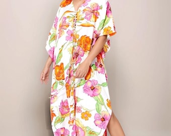 Floral Print Kaftan Dress | Boho Resort Wear Kimono
