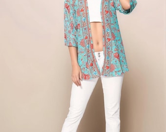 Printed Kimono Jacket – Lightweight Floral Boho Wrap