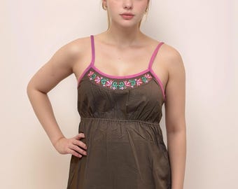 Handmade Embroidered Cotton Spaghetti Strap Top | Boho Sleeveless Blouse