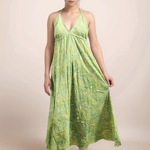Halter Neck Backless Maxi Dress for Women – Flowy Resortwear Beach Dress – Bohemian Summer Vacation Outfit – Handmade by Dezylon
