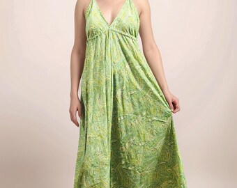 Boho Halter Neck Maxi Dress – Backless Resort Wear, Handmade