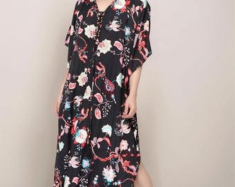 Printed Kaftan Kimono – Lightweight Boho Lounge Cover-Up