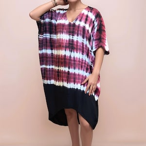 Sukienka maxi kaftan tie-dye | Kimono boho tie-dye | Szlafrok w jednym rozmiarze | Luźny krój, narzutka z wiskozy | Kaftan damski w dużych rozmiarach | Odzież festiwalowa