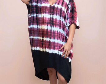 Tie Dye Rayon Kaftan Dress | Boho Kimono Robe, Plus Size