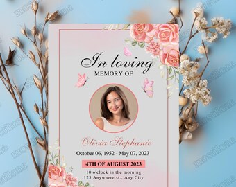 Modern Memorial Invitation, Editable Funeral Card (Canva Template)