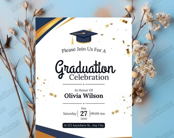 Modern Graduation Party Invitation, Editable Canva Template (Digital Download)