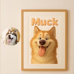 Custom Cute Cartoon Pet Portrait Digital Download | Personalized Dog Cat Animated Style Art | Happy Animal Character Illustration Poster