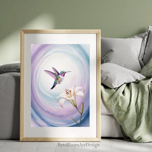 Stampa ad acquerello di un colibrì: dipinto botanico di fiori (download digitale)