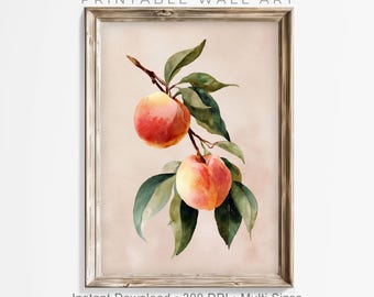Peach Kitchen Wall Art Printable – Watercolor Fruit Decor, Instant Download