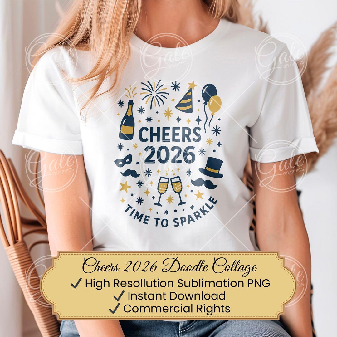 Cheers 2026 New Year PNG – Doodle Collage Sublimation Design for Shirts ...