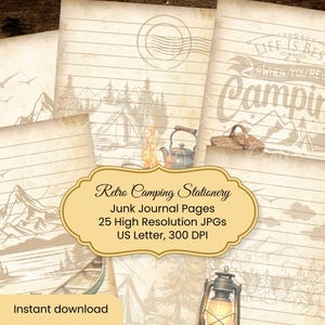 Retro Camping Stationery – Printable Writing Papers – Junk Journal Kit – Vintage Scrapbooking Pages – Instant Download