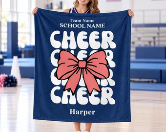 Personalized Cheer Team Blanket,Custom Name Flannel Throw,Cheerleader Gift,Team Name Keepsake,Senior Night Present,Cheer Bow Bedroom Decor