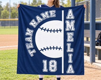 Personalized Baseball Team Blanket,Custom Name Flannel Throw,Player Name & Number,Senior Night Gift,Teen Athlete Decor,Team Spirit Keepsake