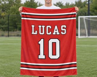 Personalized Jersey Blanket,Custom Name Number Flannel Throw,Sports Team Gift,Senior Night Keepsake,Teen Athlete Room Decor,Player Present