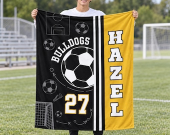 Personalized Soccer Blanket for Girls,Custom Team Name & Number Throw,Teen Player Birthday Gift,Youth Athlete Keepsake,Sports Bedroom Decor