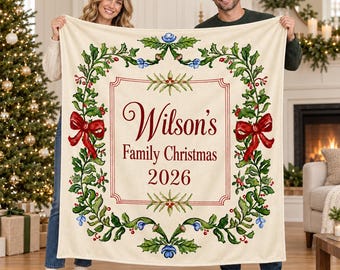 Personalized Christmas Blanket,Custom Name Flannel Throw,Family Holiday Gift,Christmas Keepsake,Winter Home Decor,Cozy Family Memory