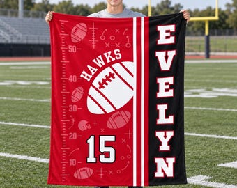 Custom Football Blanket for Sons,Personalized Name Number Team Throw,Teen Player Birthday Gift,Youth Athlete Keepsake,Sports Bedroom Decor