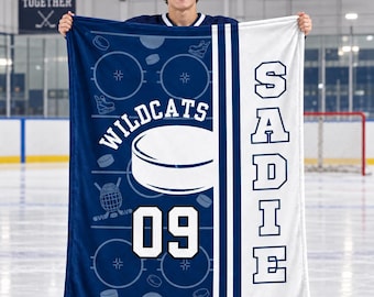 Hockey Blanket for Grandson,Personalized Team Name & Number Throw,Birthday Gift from Grandparents,Youth Hockey Keepsake,Sports Room Gift