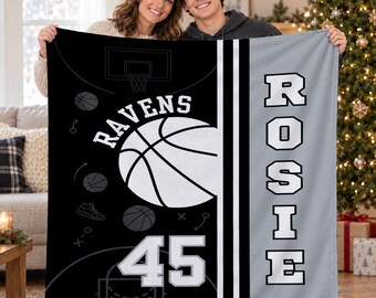Personalized Basketball Blanket for Boys,Custom Team Name & Number Throw,Teen Player Birthday Gift,Youth Athlete Keepsake,Sports Room Decor