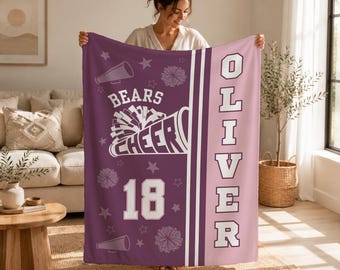 Custom Cheer Blanket for Daughter,Personalized Name Number Team Throw,Teen Girl Birthday Gift,Cheerleader Keepsake,School Spirit Room Decor