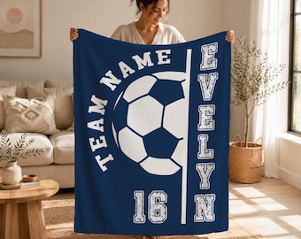 Personalized Soccer Blanket,Custom Name Flannel Throw,Team Name & Number,Senior Soccer Gift,Player Keepsake,Team Color,End Of Season Present