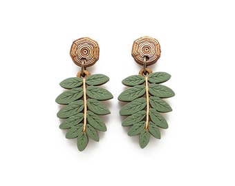 Rowan leaf drop earrings - hand painted laser cut earrings