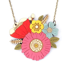 Pink poppy flower necklace | Unique, fun, colourful floral necklace